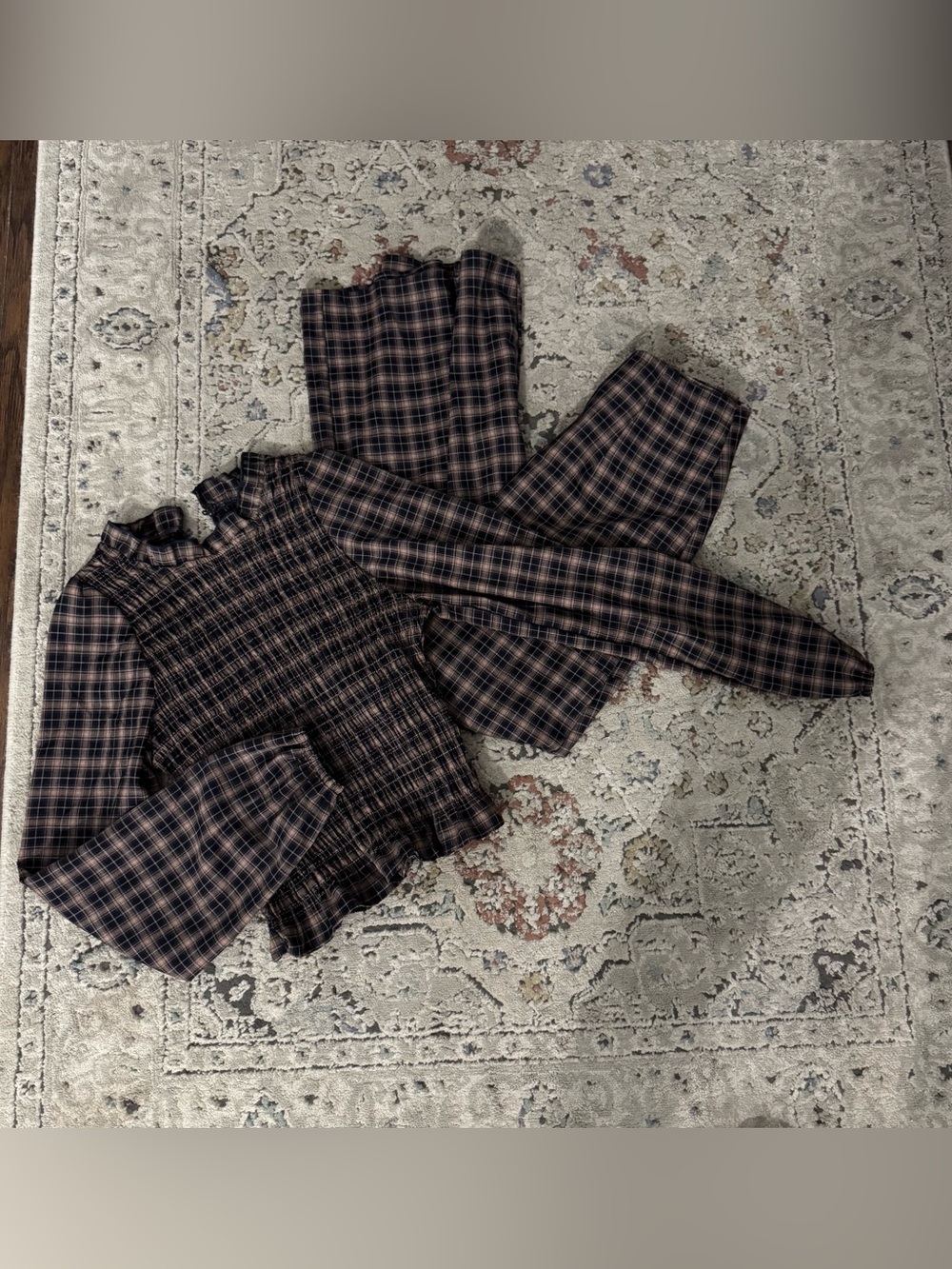 SHEIN Brown and Black Plaid Two-Piece Set